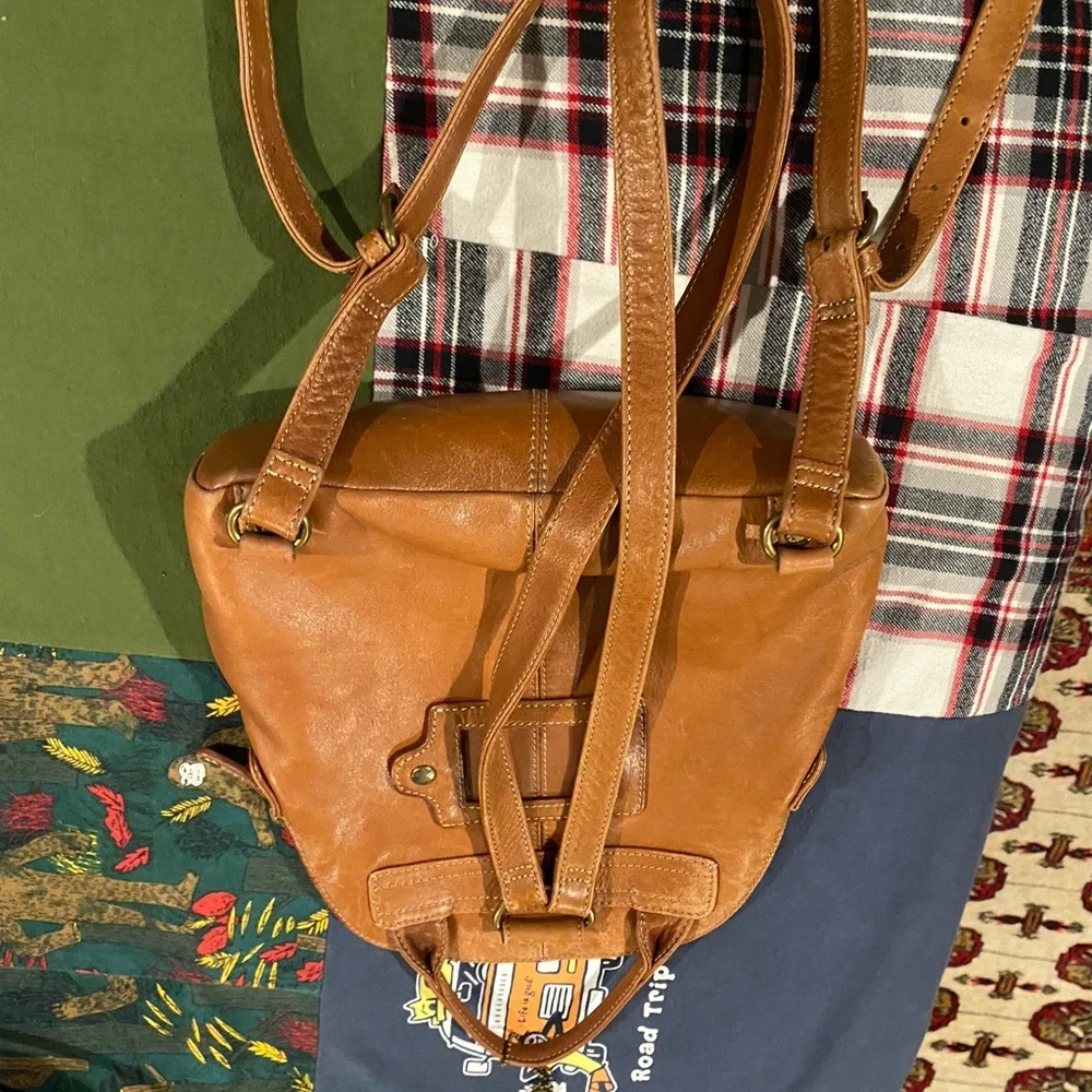 Set 2 Fossil Tan Leather Satchel Backpacks, 1 lg 1 sm